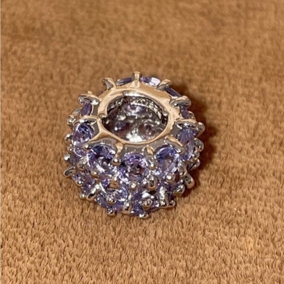 Solid 14K White Gold Tanzanite Bead Pendant Charm Slide for Necklace / Bracelet - Picture 3 of 11